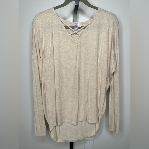 Alya Women Beige Long Sleeve Tank Top with Front Cutout - Casual, Classic Look - Picture 2 of 4